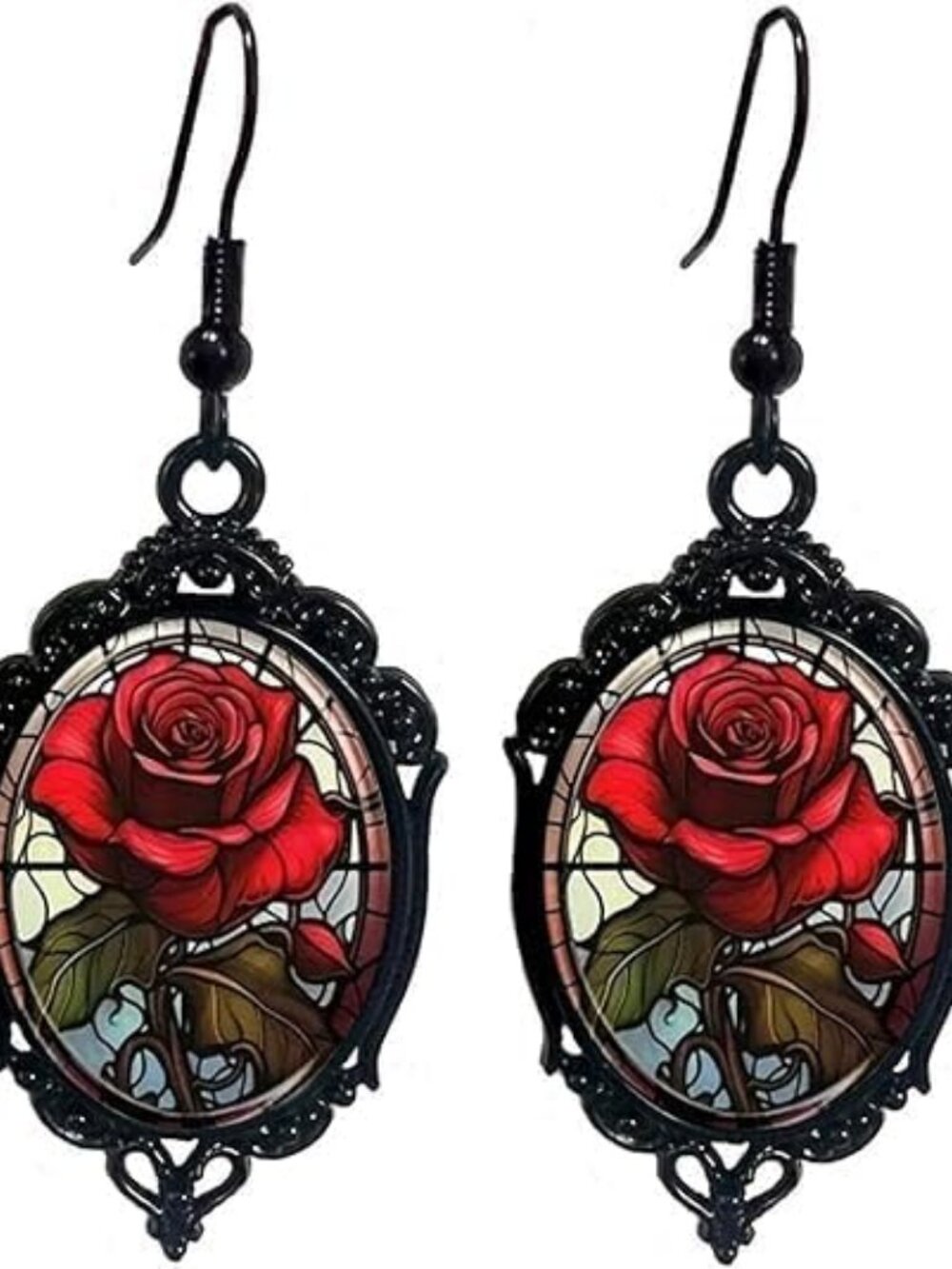 Women's Red Vintage Crystal Glass Flower Drop Dark Punk Style Rose Earring